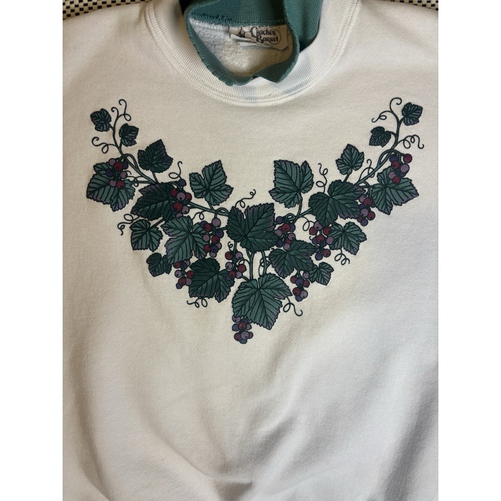 Vintage Cracker Barrel Sweatshirt XL Mock Neck Grapevine Graphic Cream 90s USA - Picture 5 of 9